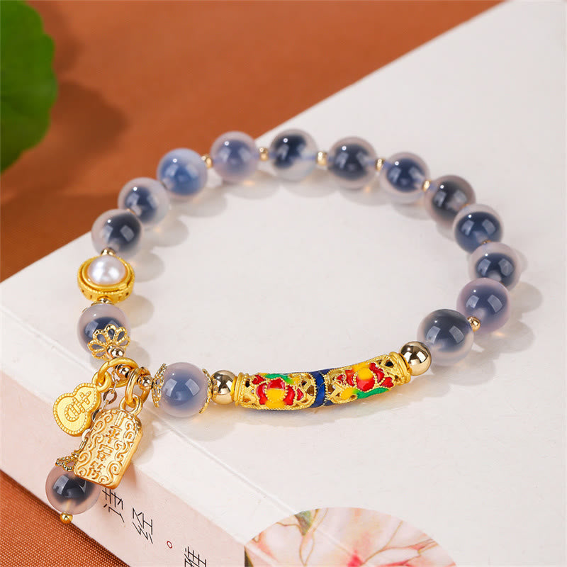 Buddha Stones天然ブルーキャンディアゲートお守りパワーブレスレット
