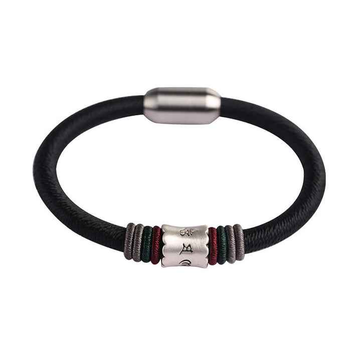 Buddha Stones999スターリングシルバーオーム・マニ・パドメ・フムピース マグネットバックルブレスレット
