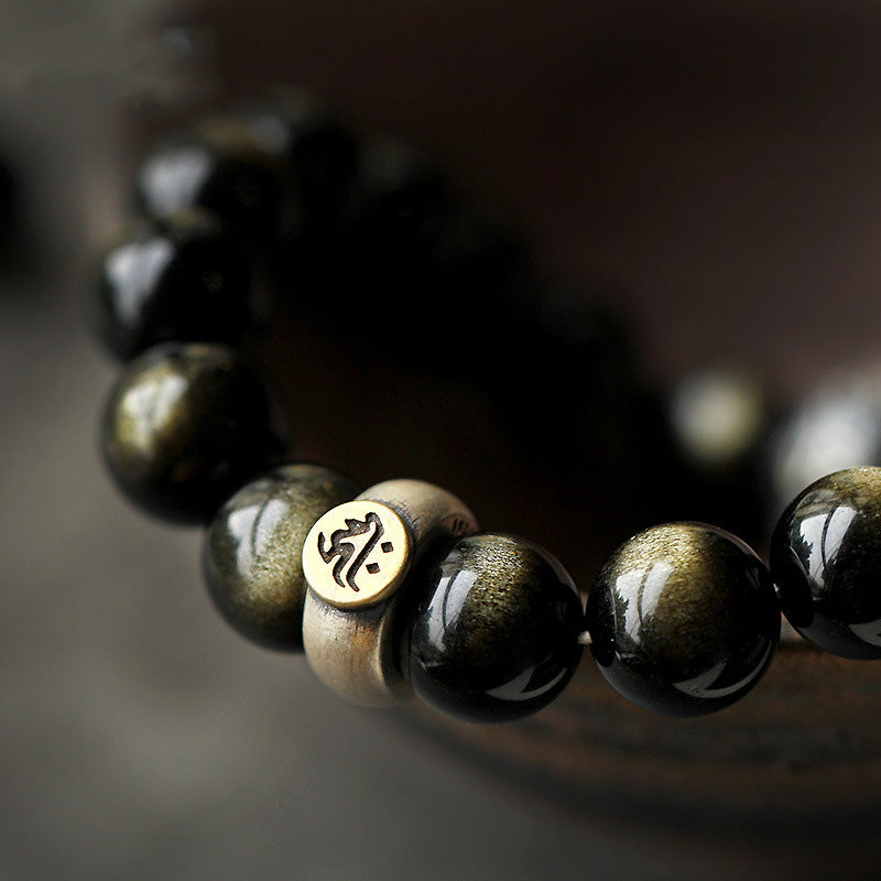 Buddha Stones十二支誕生仏黒曜石 浄化ブレスレット