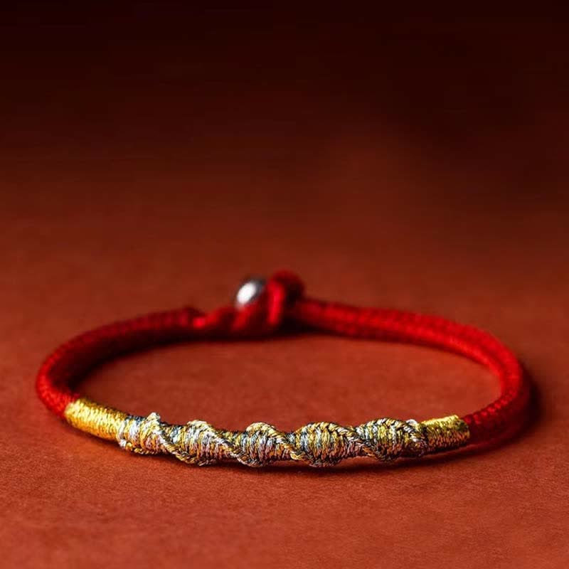 Buddha Stones925スターリングシルバー 幸運と強さ 赤い糸の保護編みブレスレット