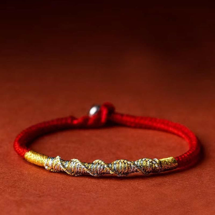 Buddha Stones925スターリングシルバー 幸運と強さ 赤い糸の保護編みブレスレット