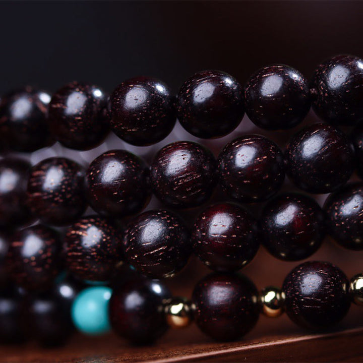 Buddha Stones 108Malaチベット小葉紅檀蓮華バランスブレスレット