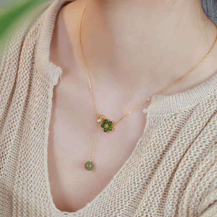 Buddha Stones925スターリングシルバー和田シアン翡翠梅花デザイン幸運ネックレスペンダント