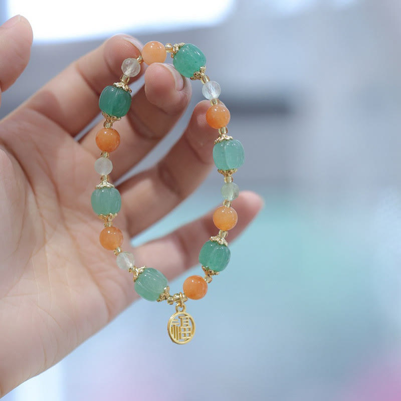 Buddha Stones天然金シルク翡翠かぼちゃビーズ福のキャラクターチャーム富のブレスレット