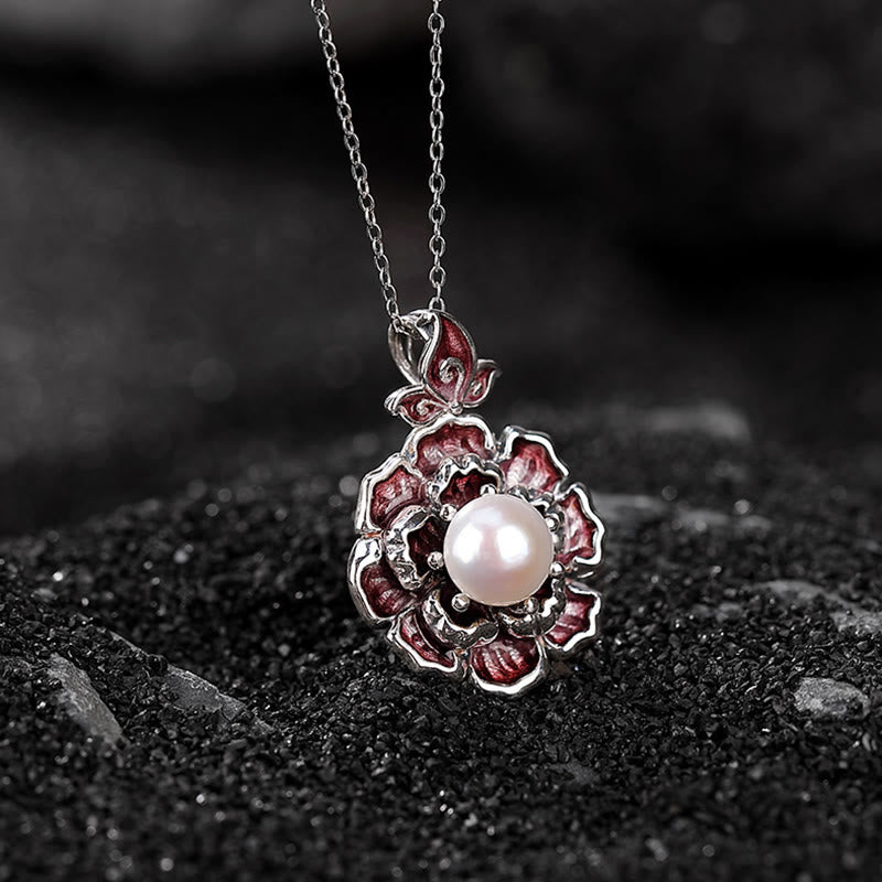 Buddha Stones999スターリングシルバー 牡丹花パール ヒーリングネックレスペンダント