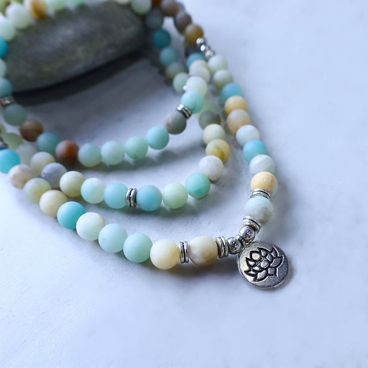Buddha Stonesチベットアマゾナイト石 祝福の蓮の花Mala