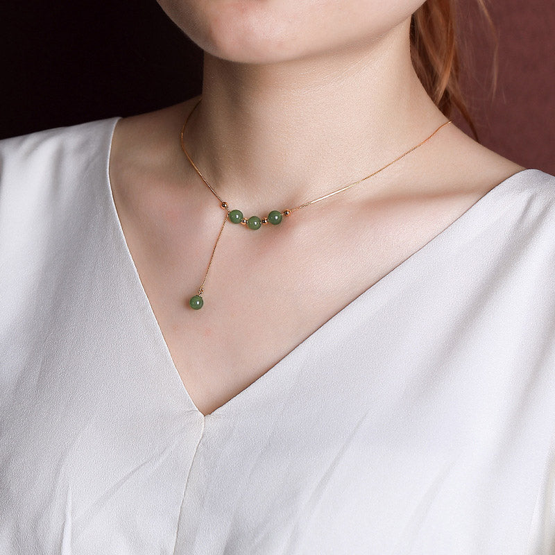 Buddha Stones925スターリングシルバー シアン翡翠ビーズ ヒーリングネックレスペンダント
