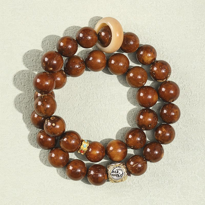 Buddha Stonesチベット天然紫金鼠菩提樹の富ダブルラップブレスレット