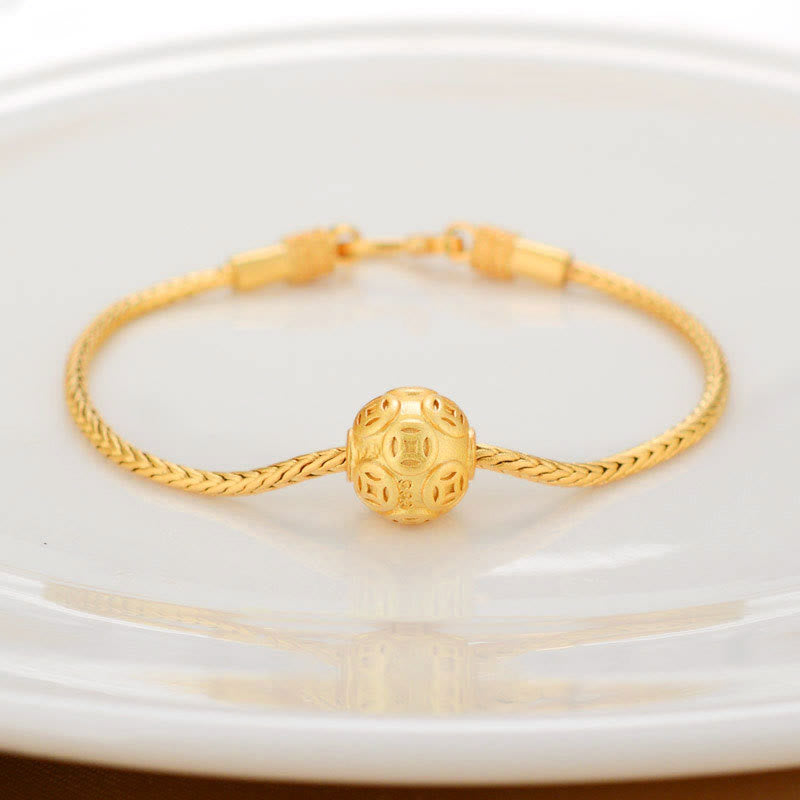 Buddha Stonesチベット 18K ゴールドオーム・マニ・パドメ・フム幸運の鯉 福 キャラクター インゴット 銅貨 平和ブレスレット