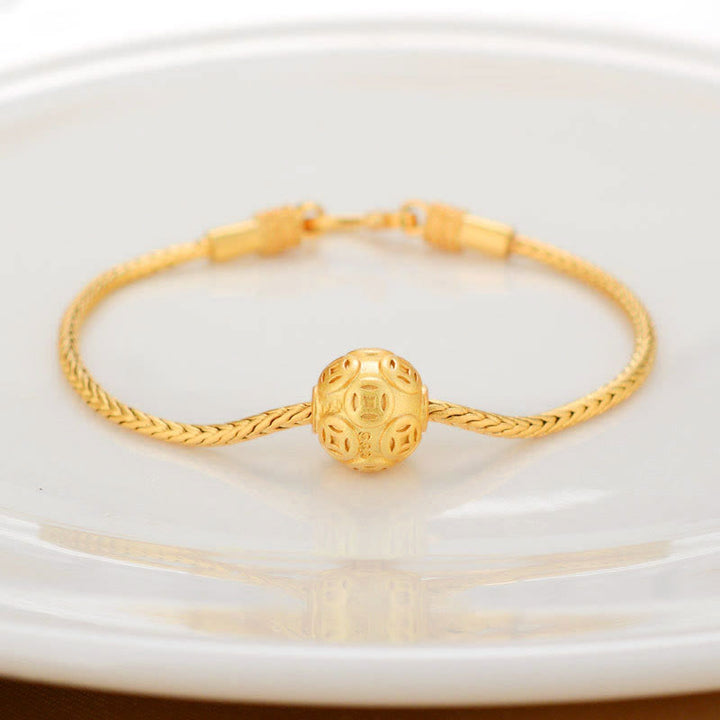 Buddha Stonesチベット 18K ゴールドオーム・マニ・パドメ・フム幸運の鯉 福 キャラクター インゴット 銅貨 平和ブレスレット