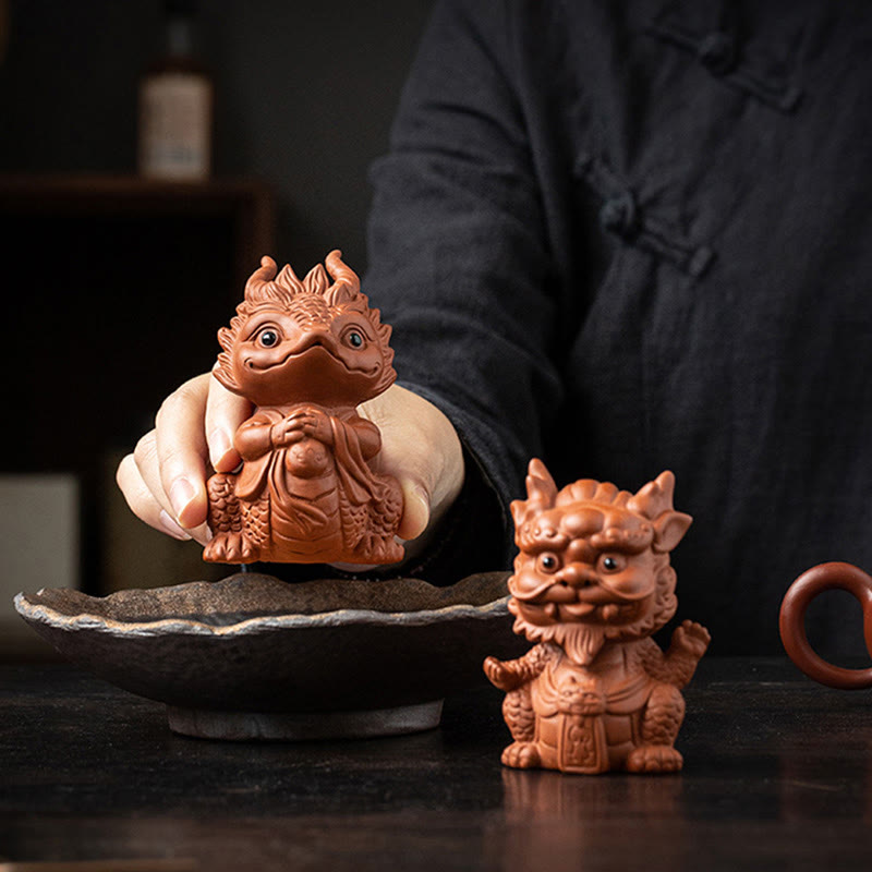 Buddha Stones幸運 龍 富 茶 ペット 紫 粘土 置物 装飾
