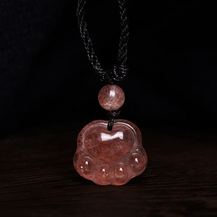 Buddha Stonesストロベリークォーツ 愛らしい猫の爪 ヒーリングネックレスペンダント - image 7