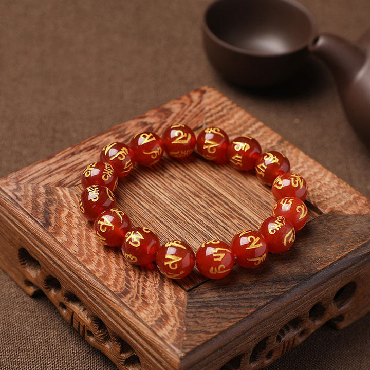 Buddha Stonesチベット ホワイトクリスタル ブラックオニキスオーム・マニ・パドメ・フム瞑想ブレスレット