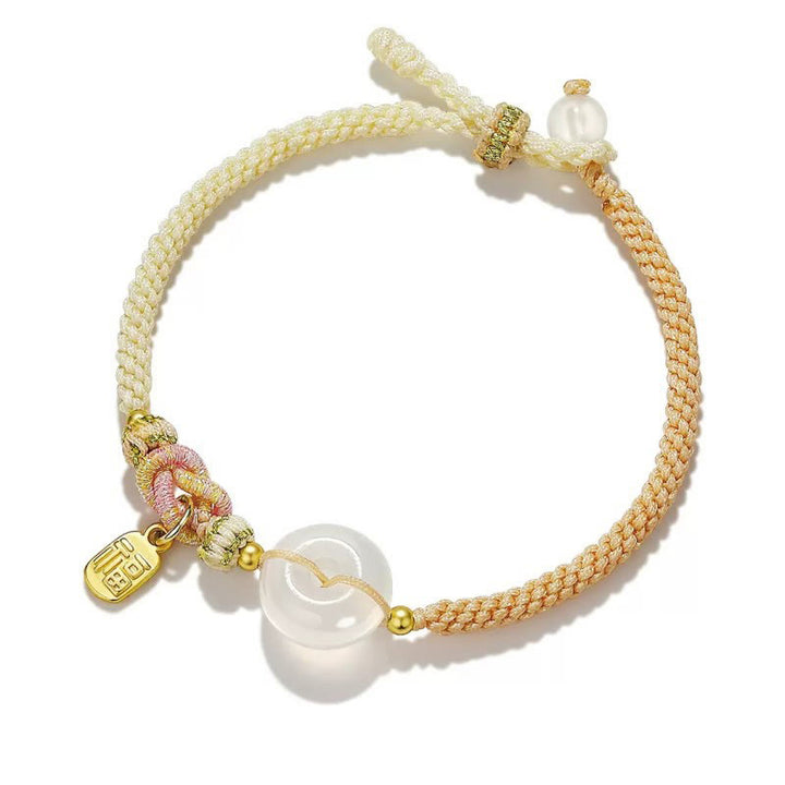 Buddha Stonesハンドメイド ホワイトアゲート 平和バックル 幸運 幸福 保護 織り紐 ブレスレット