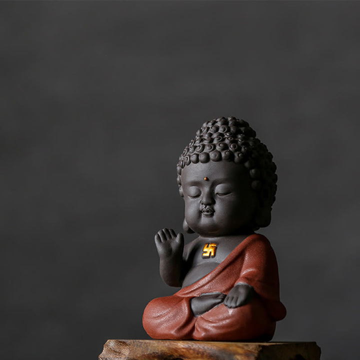Buddha Stones小さな仏像 セレニティ 紫粘土 ホームデスクデコレーション