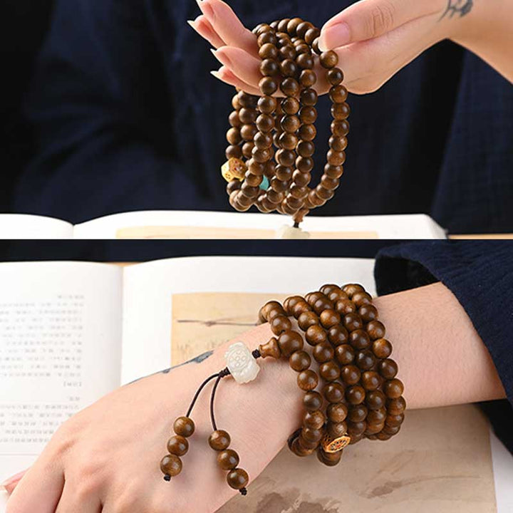 Buddha Stonesチベットローズウッド 保護 静寂 ブレスレットMala
