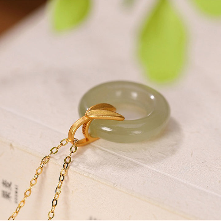 Buddha Stones 925スターリングシルバー シアン翡翠 ピースバックル 竹の葉 ハーモニーネックレスペンダント