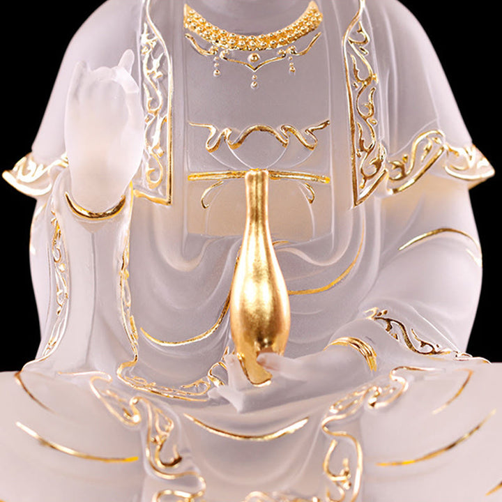 Buddha Stones観音菩薩 手作り置物 琉璃クリスタルアート作品 富の像 家へのお供え物 装飾