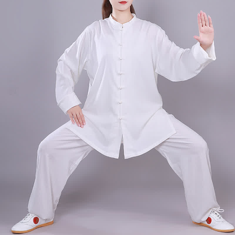 Buddha Stones太極拳 気功 瞑想 祈り スピリチュアル 禅 練習 ユニセックス コットン リネン 服 セット - 白 - 長袖 - US14、 UK/AU18、 EU46 (3XL)  - image 8