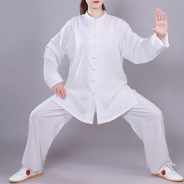 Buddha Stones太極拳 気功 瞑想 祈り スピリチュアル 禅 練習 ユニセックス コットン リネン 服 セット - 白 - 長袖 - US14、 UK/AU18、 EU46 (3XL)  - image 8
