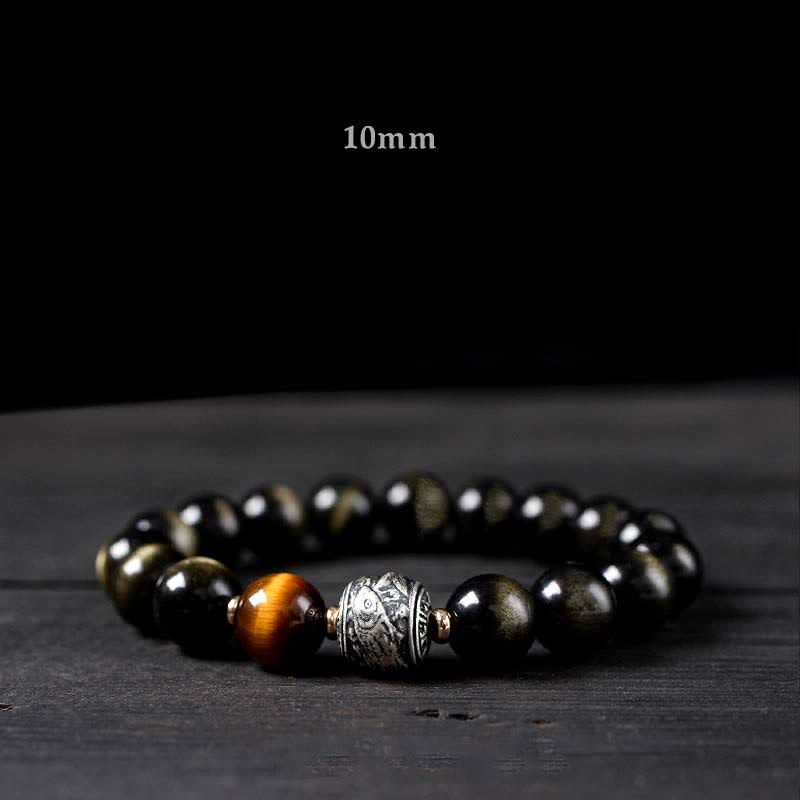 幸運の逆転を体験するBuddha Stonesレインボーオブシディアン ゴールドシャインオブシディアン 守護ブレスレット