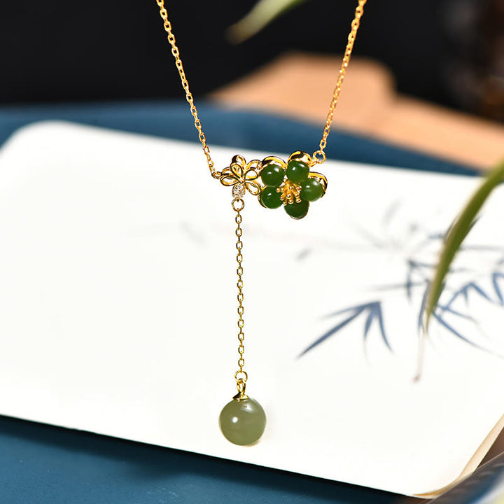 Buddha Stones925スターリングシルバー和田シアン翡翠梅花デザイン幸運ネックレスペンダント