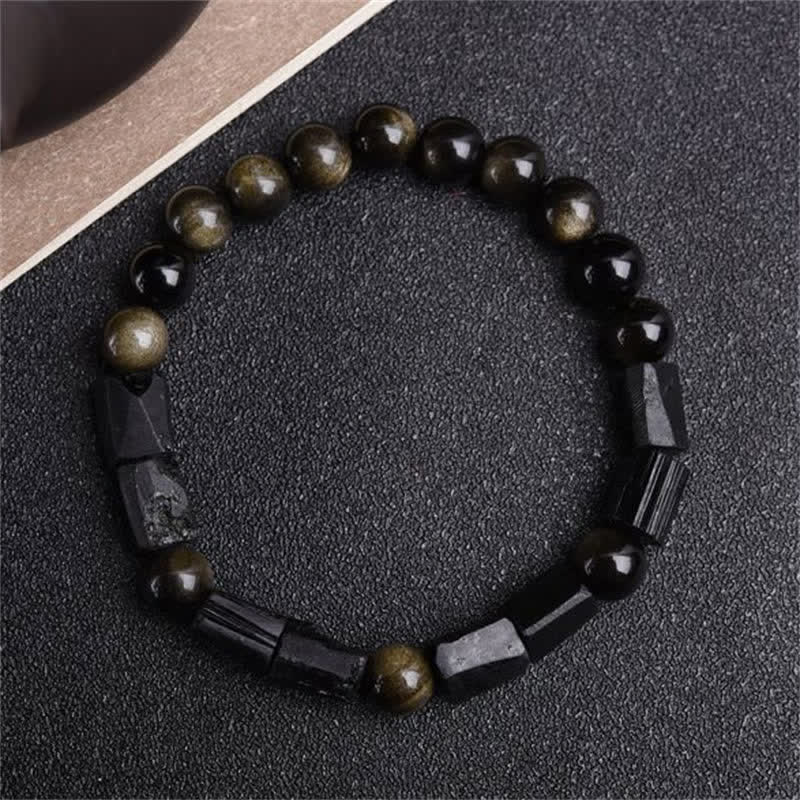 Buddha Stonesゴールドシーンオブシディアン ブラックトルマリン ウェルスブレスレット