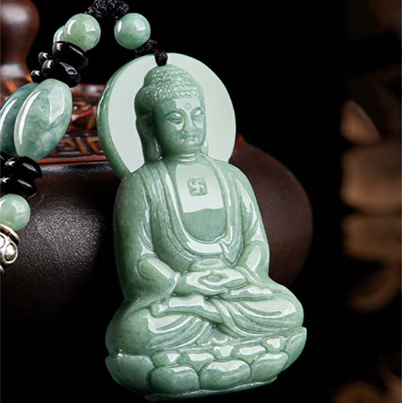 Buddha Stones阿弥陀仏 翡翠 お守り 慈悲の紐ネックレス - image 2