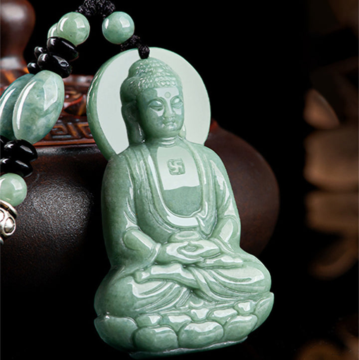 Buddha Stones阿弥陀仏 翡翠 お守り 慈悲の紐ネックレス - image 2