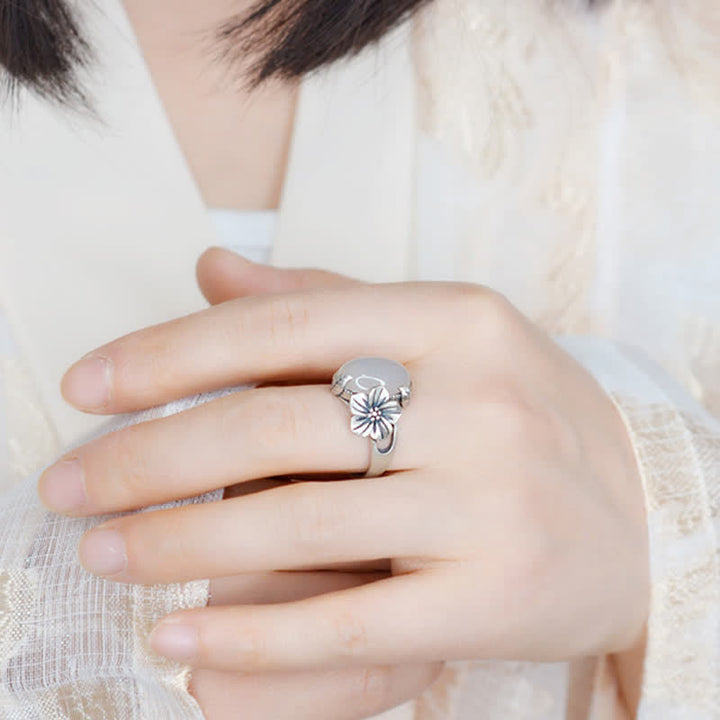 990スターリングシルバー天然カルセドニープラムポジティブハーモニーリング - image 2