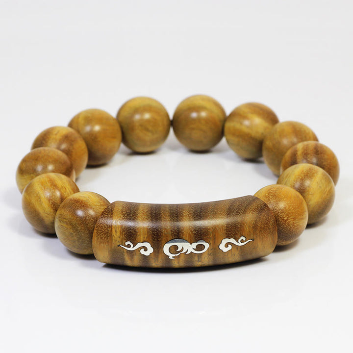 Buddha Stones999 スターリングシルバー グリーンサンダルウッドオーム・マニ・パドメ・フムドラゴンフェニックス ダルマチャクラ象嵌 平和ブレスレット