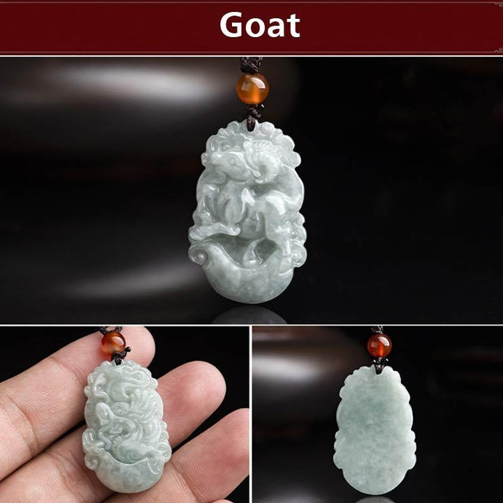 Buddha Stones天然翡翠12星座成功ペンダントネックレス - ヤギ - image 33