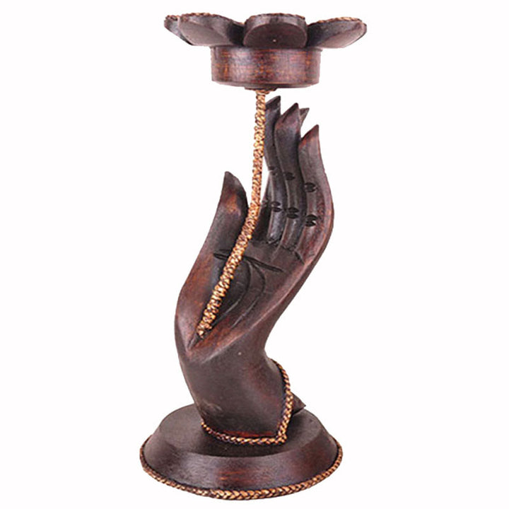 Buddha Stonesの手模様の木製キャンドルスティックホームキャンドルホルダー装飾