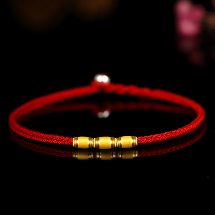 Buddha Stones999ゴールド ラッキービーズ 8スレッド ピースノット レッドロープブレスレット