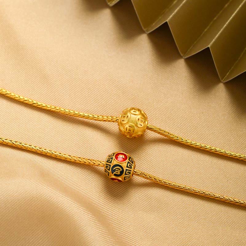 Buddha Stonesチベット 18K ゴールドオーム・マニ・パドメ・フム幸運の鯉 福 キャラクター インゴット 銅貨 平和ブレスレット