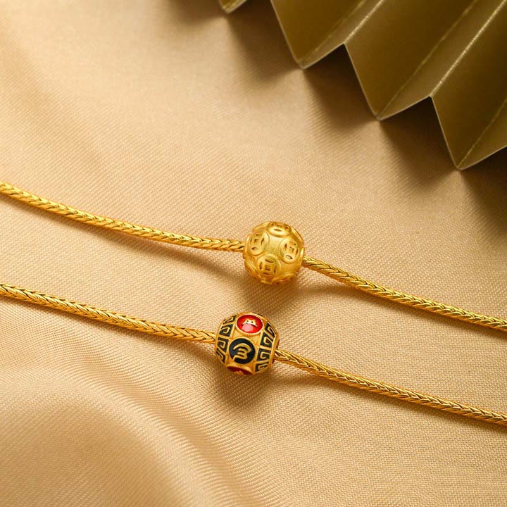 Buddha Stonesチベット 18K ゴールドオーム・マニ・パドメ・フム幸運の鯉 福 キャラクター インゴット 銅貨 平和ブレスレット