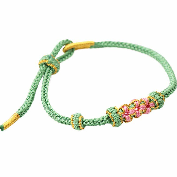 Buddha Stones手作りの三つの桃の花の幸運の8連編み紐ブレスレット