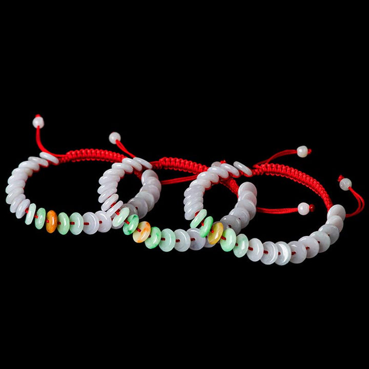 Buddha Stonesラウンド翡翠ラッキーレッドストリング織りブレスレット