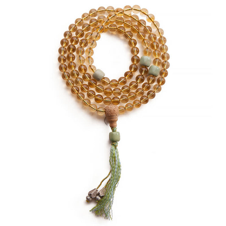 Buddha Stones 108Malaビーズ 925 スターリングシルバー シトリン サンダルウッド ターコイズ 守護 繁栄 ブレスレット