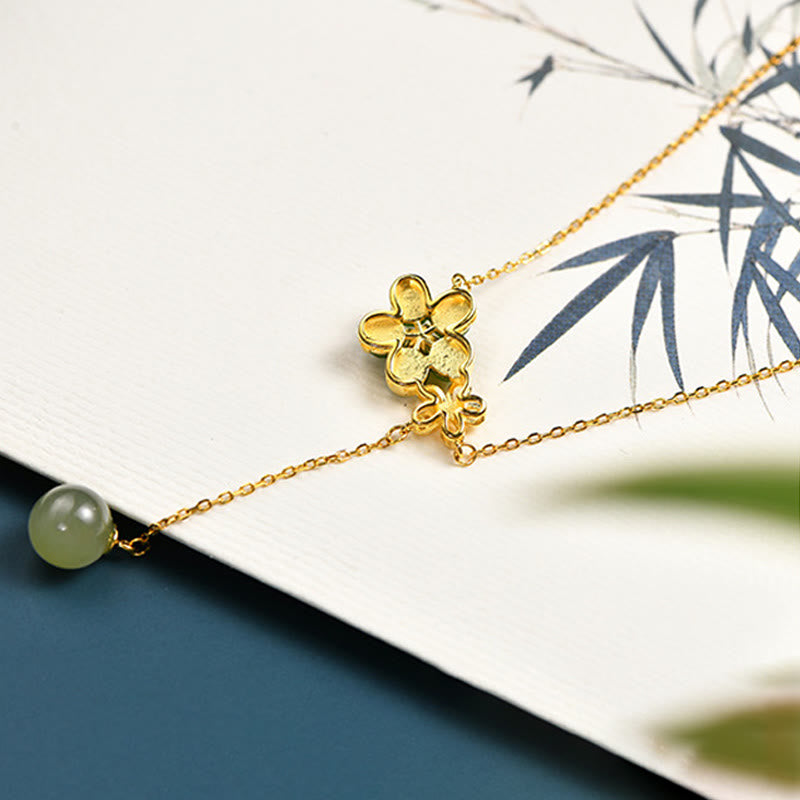 Buddha Stones925スターリングシルバー和田シアン翡翠梅花デザイン幸運ネックレスペンダント