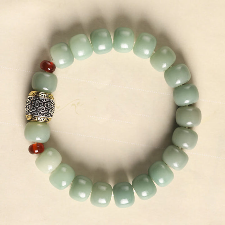 Buddha Stones菩提樹の吉兆雲福文字ビーズ平和ブレスレット