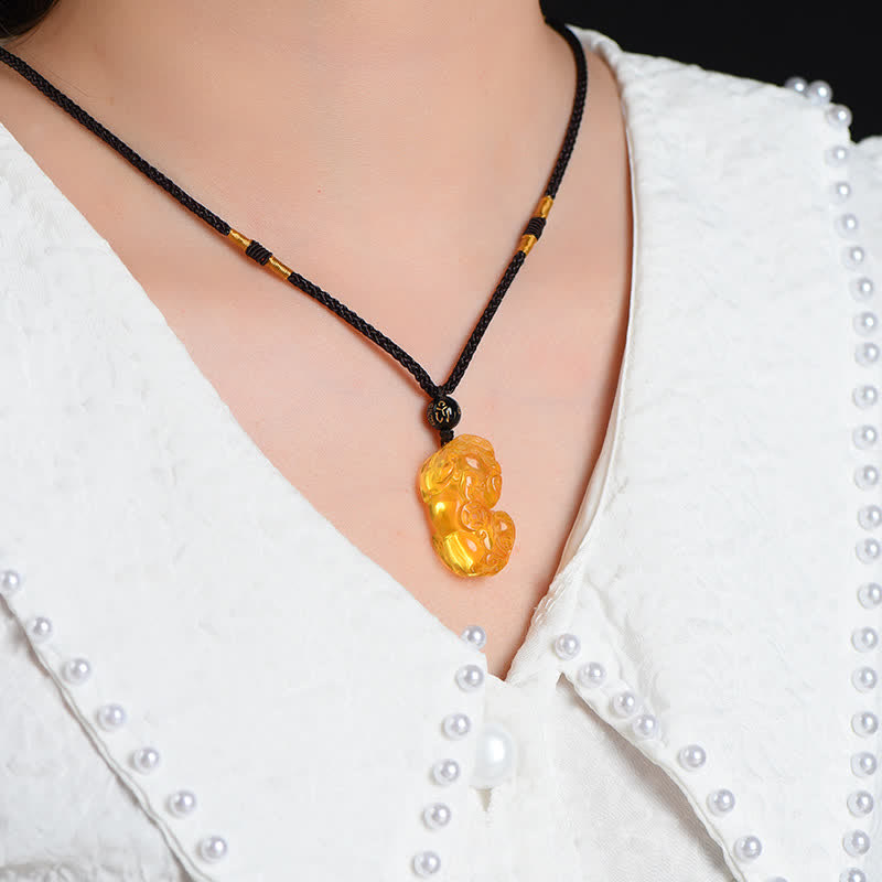 Buddha Stones風水シトリン貔貅富ネックレスペンダント - image 3