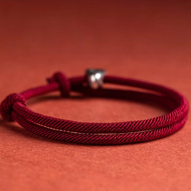 Buddha Stones925 スターリングシルバー 福文字 祝福 ハンドメイド 編み込みブレスレット