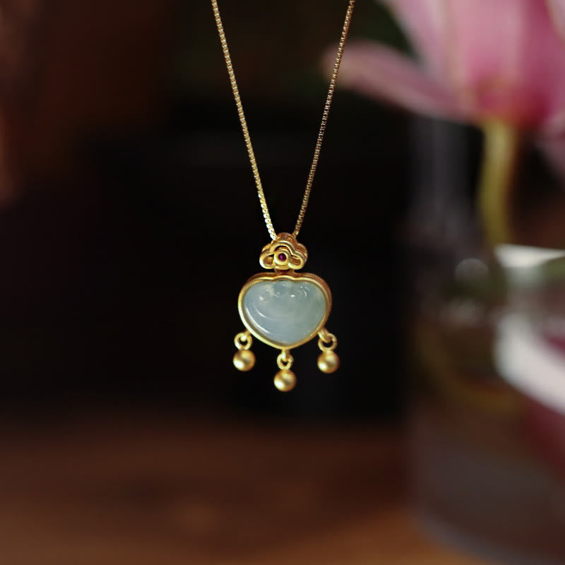 Buddha Stones 925スターリングシルバー 天然翡翠カルセドニー 幸運の鍵 ネックレス ペンダント バングル ブレスレット