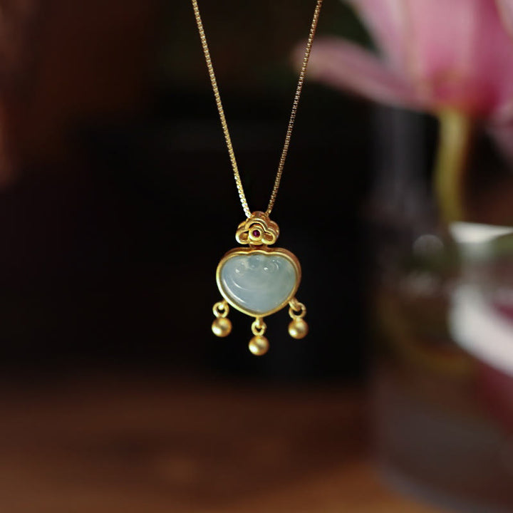 Buddha Stones 925スターリングシルバー 天然翡翠カルセドニー 幸運の鍵 ネックレス ペンダント バングル ブレスレット