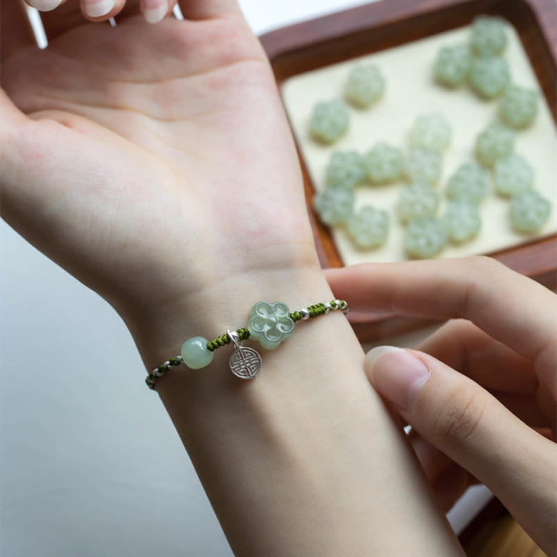Buddha Stones手作りの梅の花翡翠の幸運繁栄編みブレスレット
