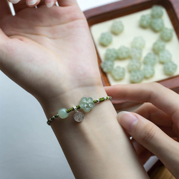 Buddha Stones手作りの梅の花翡翠の幸運繁栄編みブレスレット