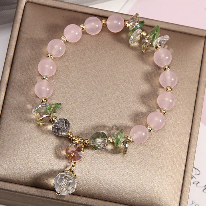 Buddha Stonesキャッツアイ ピンククリスタル ピースチャームブレスレット