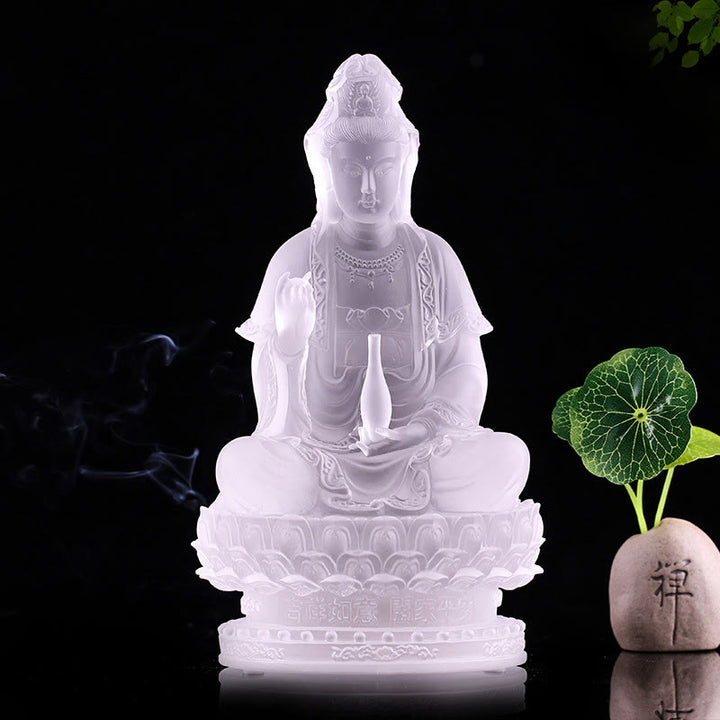 Buddha Stones観音菩薩 手作り置物 琉璃クリスタルアート作品 富の像 家へのお供え物 装飾