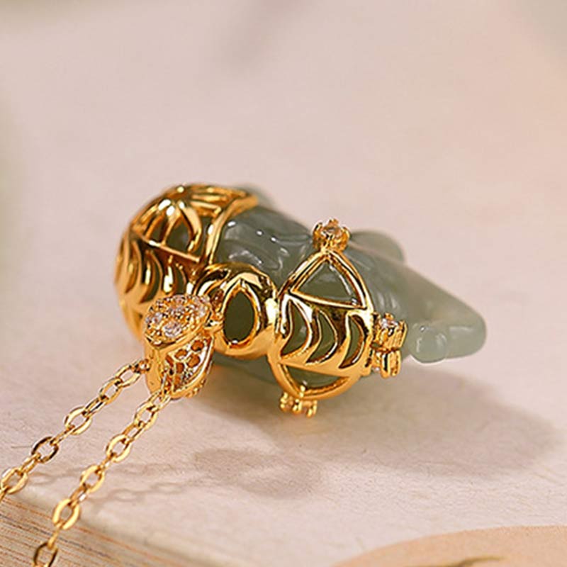 Buddha Stones925スターリングシルバー 翡翠象の幸運の祝福ネックレスチェーンペンダント